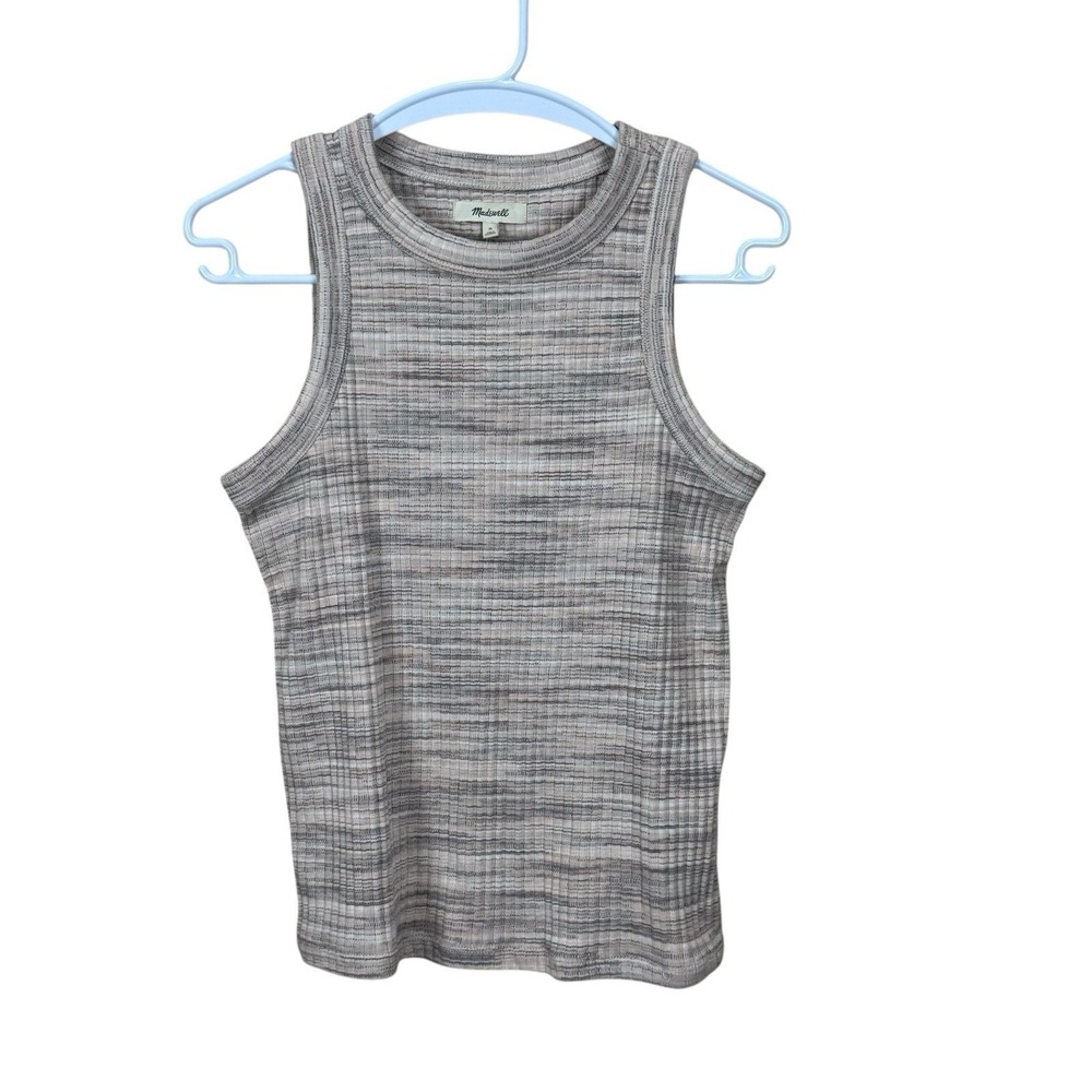Madewell Brightside Rib Cutaway Tank Women's M Tan Striped Sleeveless NWT - Picture 1 of 6